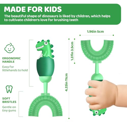 U-Shaped Toothbrush for Kids Ages 2-7, Soft Food-Grade Silicone for Sensitive Gums, 360° Teeth Cleaning Design, Training & Travel-Friendly Toddlers' Toothbrush (Green)