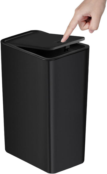 TIPGO Bathroom Trash Can with Lid, 10 Liter/ 2.6 Gallon Slim Garbage Can, Small Trash Bin Waste Basket with Pop-Up Lid for Kitchen, Bedroom