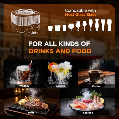 Electric Whiskey Smoker Kit with 0-60s Adjustable Timer, No Butane Needed, Cocktail Bourbon Drink Smoker Infuser Kit Smoke Whisky Set with 6 Wood Chips Flavors, Birthday Gifts for Men, Dad, Husband
