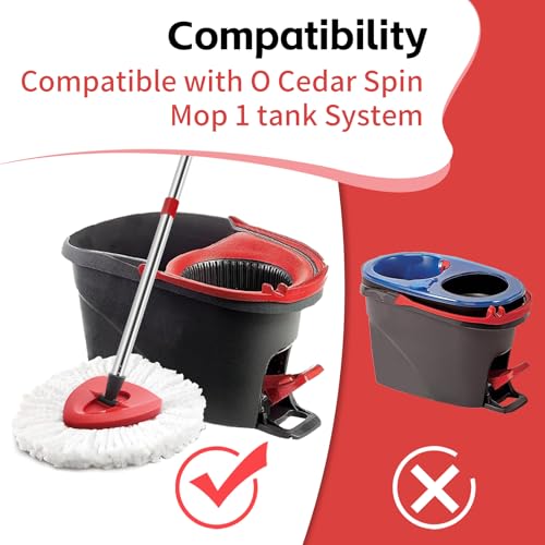 ANREKEYH Spin Mop Head, Base, Handle Replacement for O-Ceda EasyWring Microfiber Spin Mops, 2 Microfiber Mop Refills, 1 Triangle Head Cover and 30-58in Handle Set Combo (White(1 Tank System))