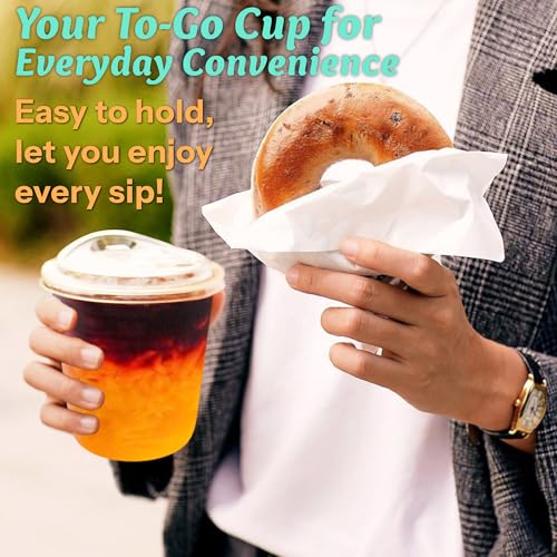 Homestockplus 100 Pack 12 oz BPA-Free Clear Plastic Cups with Sip Lids - Leak-Proof Round Bottom Disposable Iced Coffee Cups for Kids, To-Go Drinks, Smoothies, Juice & Small Portion Cold Beverages