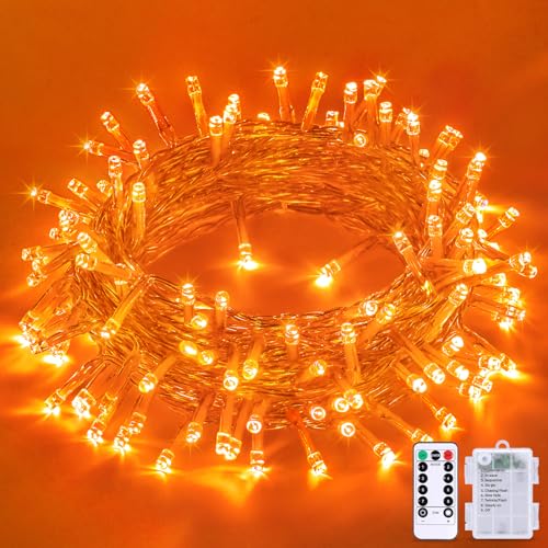 JMEXSUSS 33FT 100 LED Orange Lights for Halloween, Battery Operated