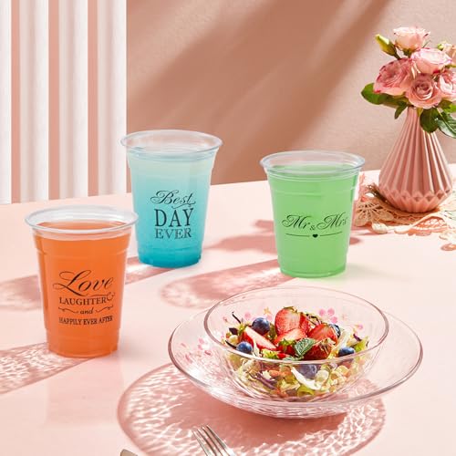 150 Pack Wedding Disposable Plastic 12 oz Mr and Mrs Cups for Wedding Reception and Bridal Shower Decorations