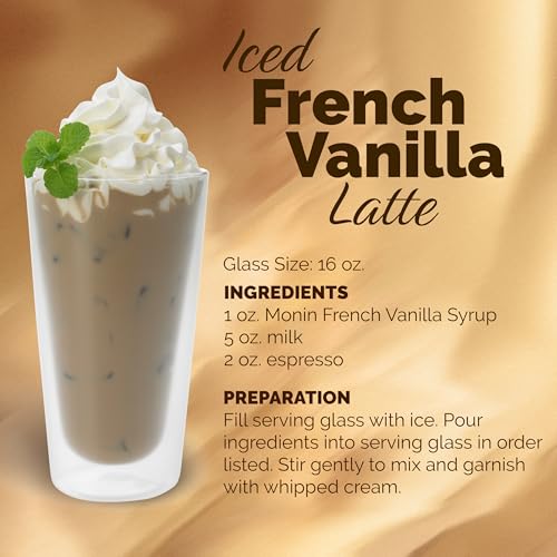Monin - French Vanilla Syrup with Monin BPA Free Pump, Boxed, Versatile Flavor, Natural Flavors, Great for Coffees, Cocktails, Shakes, and Kids Drinks, Non-GMO, Gluten-Free (1 Liter)