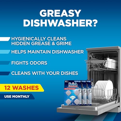 Finish Dishwasher Cleaner Tablets, Deep Cleans Hidden Grease & Grime, Fights Odors, No Extra Wash Cycle, Helps Maintain Dishwasher, 12 Month Supply, 12 Count
