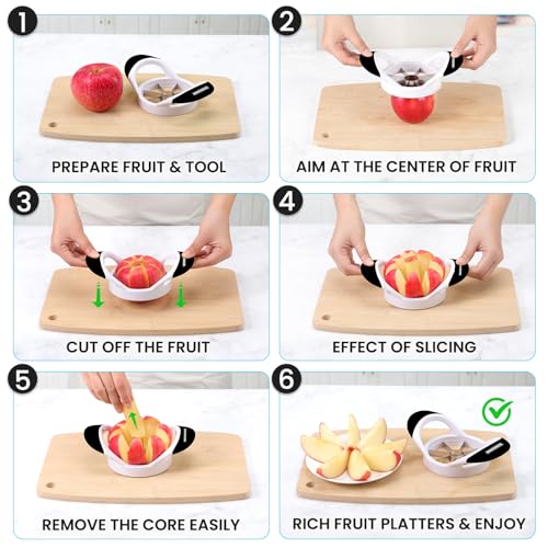 SCHVUBENR 3.5 Inch Apple Slicer - Professional Apple Cutter - Stainless Steel Apple Corer - Super Sharp Apple Slicer and Corer - Apple Tool with 8 Sharp Blades(Black)