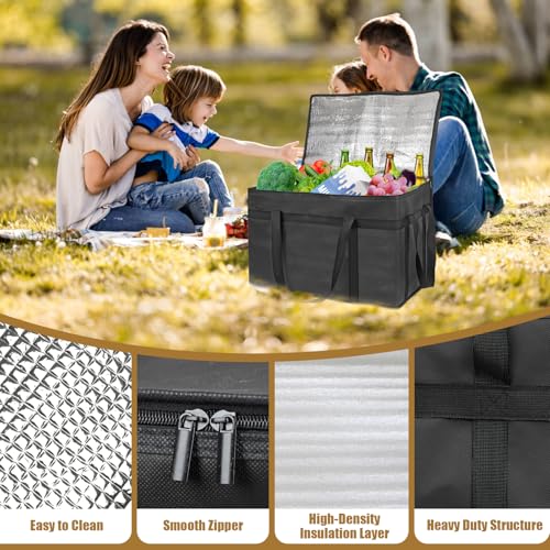 PEASUG Insulated Bags for Food Delivery, XXXL Pizza Delivery Bags, Large Capacity Cooler Bag Keep Food Warm for Grocery Shopping and Catering, Foldable, Heavy-Duty (Black)