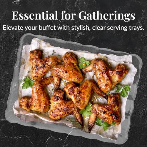 Prestee 12-Pack Serving Tray - 9x13 Inches Disposable Rectangular Plastic Food Tray for Parties and Events - Clear Platters for Dessert Table Displays, Appetizers, Snacks, and More