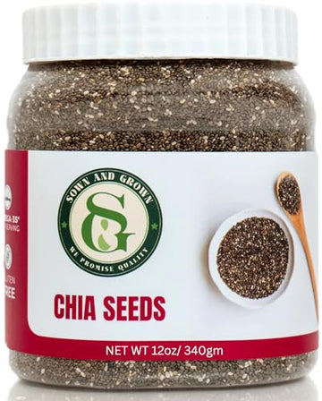 Sown-and-Grown Chia Seeds- 12oz Omega-3, Non-GMO, Keto Friendly, Source of Fiber and Chia Seeds for Weight Management