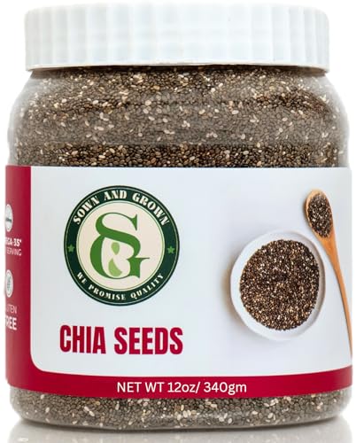 Sown-and-Grown Chia Seeds- 12oz Omega-3, Non-GMO, Keto Friendly, Source of Fiber and Chia Seeds for Weight Management