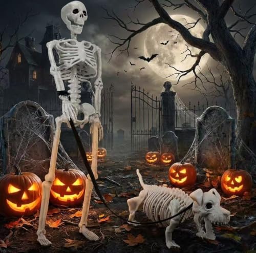 Lighted Human & Dog Skeleton Halloween Decorations Outdoor/Indoor