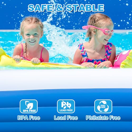Large Inflatable Pool for Adults, 120'' x 70'' x 22'' Blow Up Pool | Family inflatable pool with thick PVC for backyard water play, kiddie pool fun, outdoor summer swimming