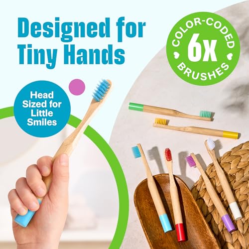 VIVAGO Kids Toothbrush with Soft Bristles 6 Pack - Toddler Toothbrush with Colorful Bamboo Handles // Kids Bamboo Toothbrushes // Kid Tooth Brush // Childrens Toothbrushes Set