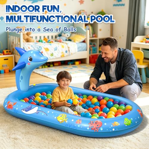 Splash Pad for Toddlers, 3-in-1 Dolphin Inflatable Baby Pool Sprinkler for Kids, Baby Splash Pads Outdoor Play Mat, Backyard Summer Water Toys Birthday Gift for 1+ Year Old Girls Boys