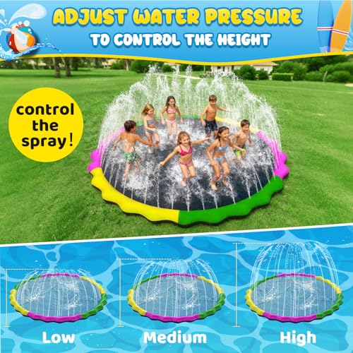 130” Extra Large Non-Slip Splash Pad for Kids & Dogs, 11FT Outdoor Water Sprinkler Pad, 0.5mm Thickened Tear-Resistant PVC, Kids Water Toy & Dog Pool for Backyard Family Fun