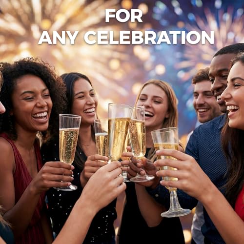 Disposable Plastic Champagne Flutes | 60 Count 5oz Clear Plastic Champagne Glasses | Bulk Wedding Pool Outdoor Party Supplies for Mimosas Toasting Celebrations