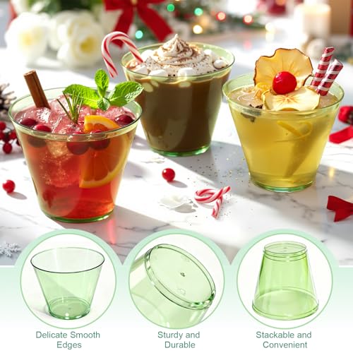 9 oz Clear Plastic Cups Green Plastic Disposable Cups for Cocktail 50 Pack Fancy Cocktail Cup for Party Stemless Wine Glasses for Wedding Graduation Birthday