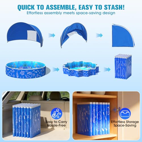 FizZeal Kiddie Pool with Canopy, 51in Foldable Toddler Pool,Pop Up Baby Pool with Shade,UPF 50+UV Portable Swimming Pool for Kids,Collapsible Baby Pool for Beach, Outdoor Toddler Pool for Backyard