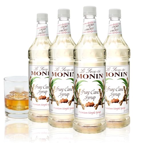 Monin - Pure Cane Syrup, Pure and Sweet, Great for Coffee, Tea, and Specialty Cocktails, Gluten-Free, Non-GMO (1 Liter, 4-Pack)