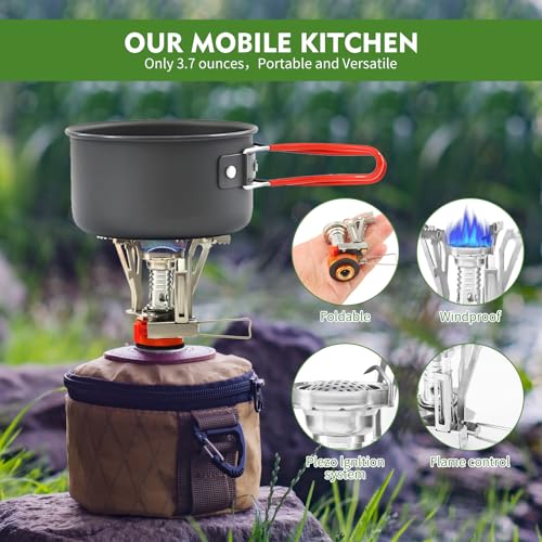 KUBQLIG Portable Camping Stove Backpacking Stove, Specialized Camping Stove with Piezo Ignition Stable Support Wind-Resistance, Camp Stove for Camping Hiking&Outdoor Adventure Cooking