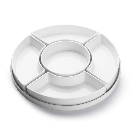 Sweese Porcelain Divided Serving Dishes, Relish Tray, Serving Bowls for Parties - Perfect for Chips and Dip, Veggies, Candy and Snacks, White