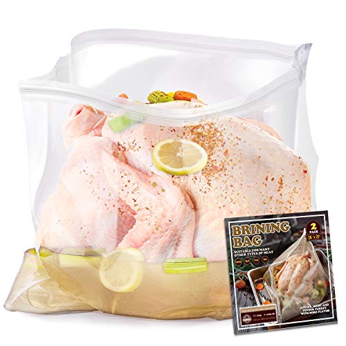 Brining Bag, 26"×22", 2 Pack, Extra Large Turkey Brine Bag with 2 Strings and 2 Larger Clips, Thickened materials, Double Track Zippers Brine Bags, Brining Bags for Turkey, Ham, Beef, Marinade