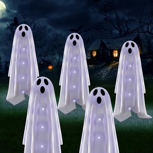 Halloween Decorations Solar Garden Lights Outdoor,6PACKS Halloween Ghost Decorations Lights with Scary Party Gifts Decor,Solar Scary Ghost Path