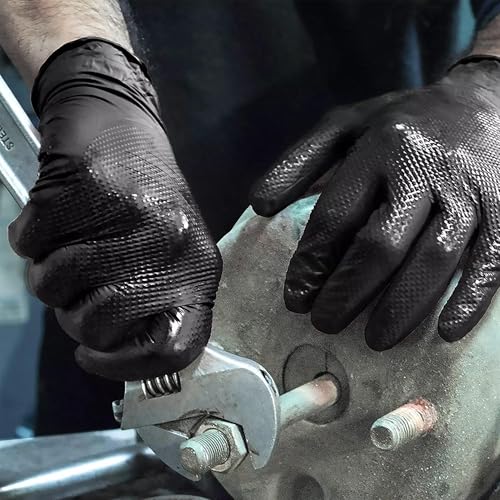 TitanFlex Heavy Duty Black Industrial Nitrile Gloves with Raised Diamond Texture, Latex Free (6mil/8mil)