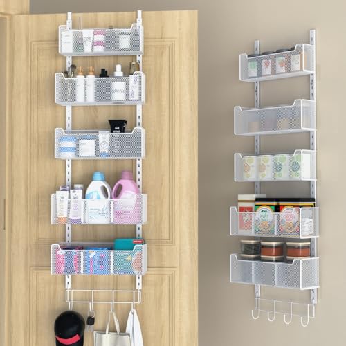 VyGrow Over The Door Organizer, Metal Door Organizer Hanging with 5 Adjustable Baskets and Coat Hook