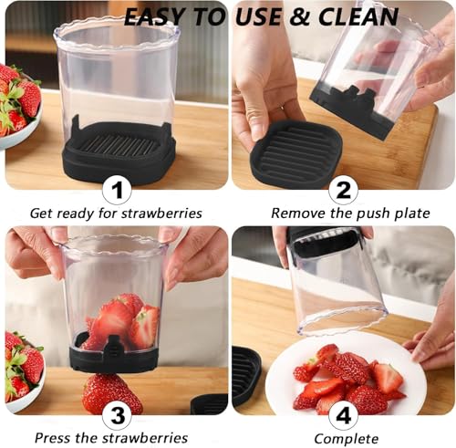 Fruit Slicer Cup,Strawberry Cutter Slicer with Stainless Blades for Egg Banana Cucumber Mushroom,Detachable Kitchen Gadget Tool Vegetable Salad Cut Slice -Precision Berry Cutter Black