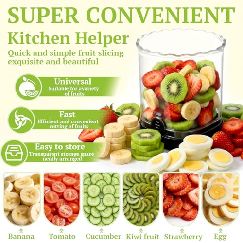 Hendiy Strawberry Slicer with Stainless Steel Blades | Egg & Fruit Slicer Cup for Banana, Cucumber, Mushroom | ABS Detachable Kitchen Gadget - Precision Berry Cutter Tool (Black, 1-Pack)