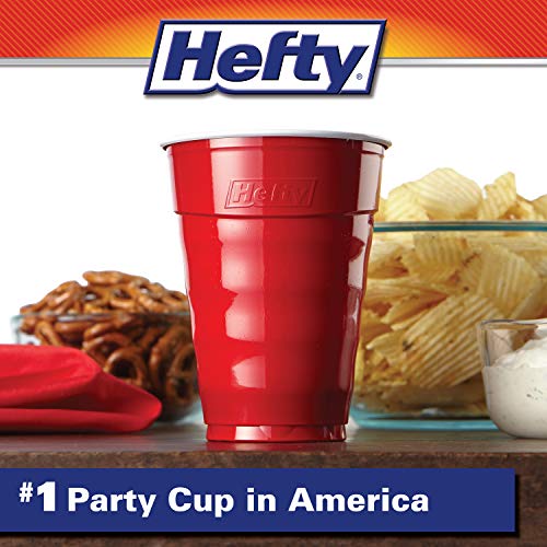 Hefty Party On Disposable Plastic Party Cups, 50 Count, 18 Oz Red Cups for Parties, Tailgates, Birthdays, Holidays, and More, Contoured Shape for Easy Gripping, Strong and Durable
