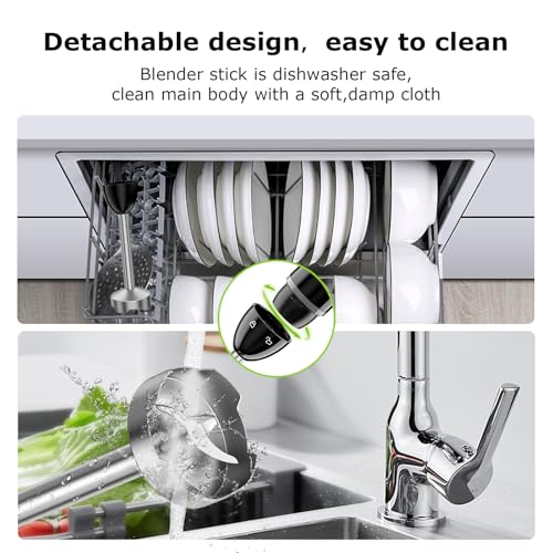 Bonsenkitchen Hand Blender, Immersion Blender with 2 Mixing Speed, Electric Handheld Mixer Portable Stick Mixer with Stainless Steel Blades for Soup, Smoothie, Puree, Baby Food