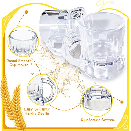 Irrmshr 30 Pcs Mini Plastic Beer Mugs, 1 oz Clear Plastic Shot Glasses with Handles, Reusable Beer Stein Tasting Glasses for Drinking, Festival, Party, BBQ