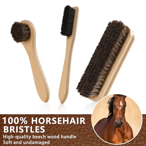 10 PCS Leather Care Kit - Horsehair Brushes,Saddle Soap,Waterproofing Wax,Mink Oil Conditioner,Polishing Cloth,Microfiber cloth,Boot Shoe Shine Cleaning Kit Gift for Men Cowboy Husband Dad
