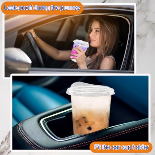 Clear Plastic Cups with Lids, 16 oz, 50 Pack Disposable Beverage Containers for Iced Coffee, Smoothie, Milkshake, Cold Drinks, Party Catering