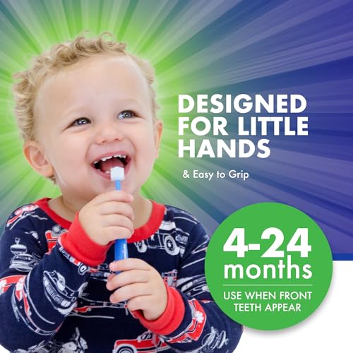 Brilliant Oral Care Baby Toothbrush with Soft Bristles and Round Head, for a Toddler Approved, Easy to Use All-Around Clean Mouth, 4-24 Months, When Front Teeth Appear, Blue Mint Yellow, 3 Pack