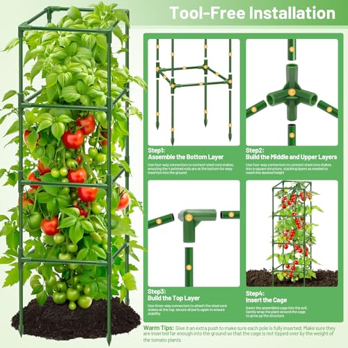 Legigo 6 Pack Square Tomato Cages- 60 Inch Heavy Duty Tomato Trellis for Climbing Plants Outdoor, Tomato Plant Support Stakes Cage Garden Trellis for Garden Raised Garden Bed Cucumbers Vegetables