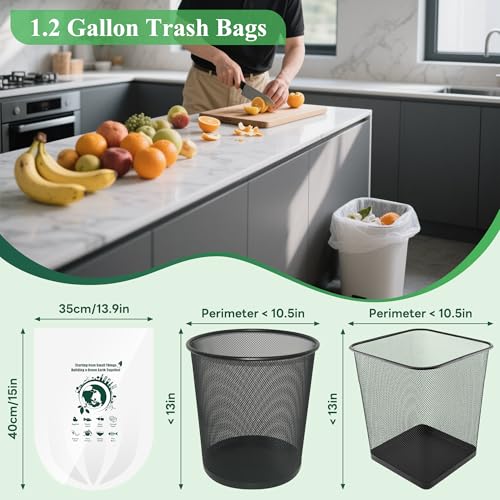 Small Trash Bags 1.2 Gallon, Biodegradable Gallon Waste Bag, Mini Compostable Strong Bathroom Wastebasket Can Liners Garbage Bags for Home Office Kitchen Fit 5 Liter 5L, 1 Gal, White