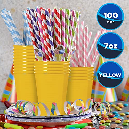 PAMI 100-Pack 7oz Yellow Disposable Cups Plastic Cups for Parties, Bpa-Free, Ideal for Cold Drinks