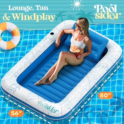 Poolsider Inflatable Tanning Pool Lounger |Large Inflatable Tanning Bed for Adults -4 in 1 Multipurpose Sunbed Tub | Pool Floats Adults