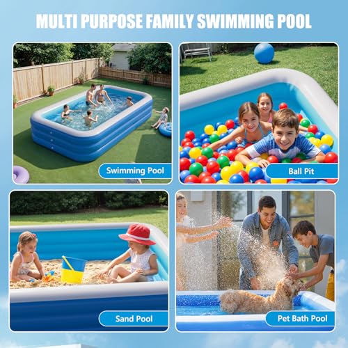 Inflatable Pool for Adults, 103" x 65" x 22" Blow Up Pools, Rectangular Family Swimming Pool