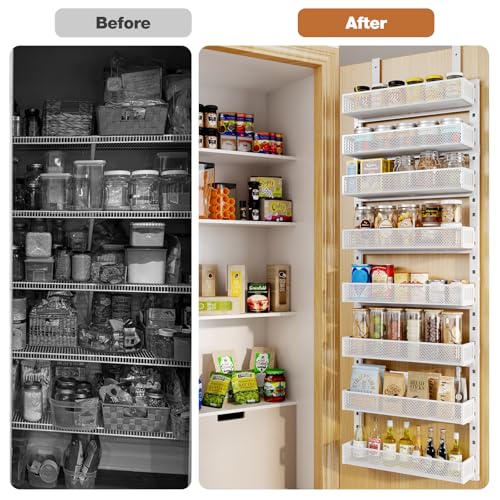 Pantry Door Organizers and Storage, 8-Tier Large Metal Heavy-Duty Frame Over the Door Spice Rack, 2 in 1 Wall-Mounted or Hanging shelf for Kitchen