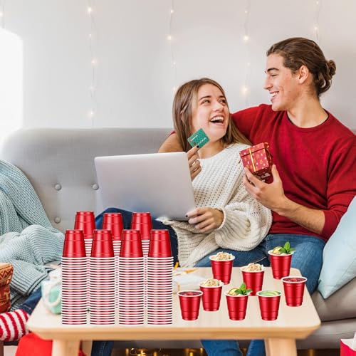 120 pcs Red shot cups Christmas Plastic Shot Glasses 2 oz red shot glasses disposable for drinking Tastings served Snacks Jello Tastings and Samples