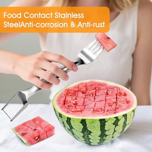1 PCS Stainless Steel Watermelon Slicer and Fork - 2-in-1 Portable Kitchen Tool for Home Camping and Parties