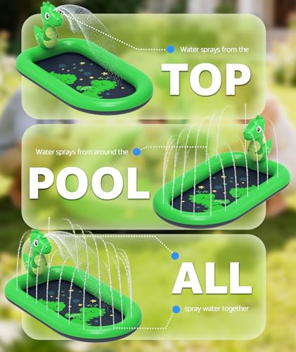 Splash Pad for Toddlers 1-3, Dinosaur Baby Pool & Water Mat for Kids, Inflatable Splash Pad Water Toys Sprinkler Outdoor Kids Pool for Toddlers, 1 Year Old Boy Birthday Gifts