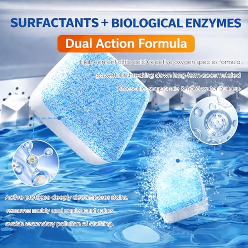 Enzyme Washing Machine Cleaner Tablets (24 Pack) – Protease Laundry Machine Cleaner Descaler for HE, Front Load & Top Load Washer, Deep Clean, Removes Odor, Fur, Residue & Buildup (2-Year Supply)