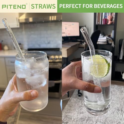 Piteno® 16-Pack Reusable Glass Straws Set, Clear Glass Drinking Straws, 8.5''x10MM, Set of 6 Straight and 6 Bent with 4 Cleaning Brushes, Perfect for Smoothies, Milkshakes, Juice, Tea