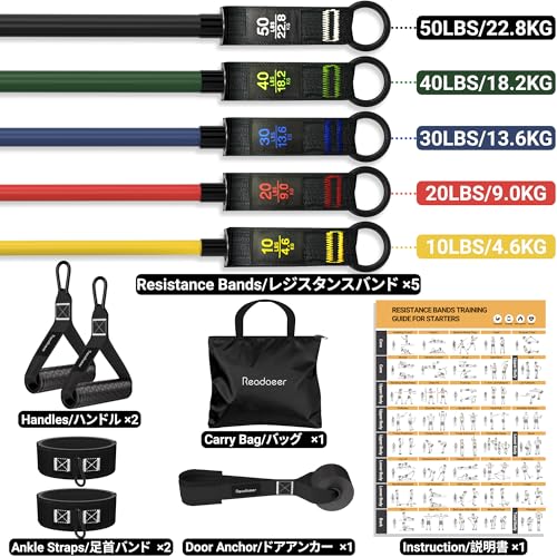 Readaeer Resistance Bands, Exercise Bands for Working Out, Work Out Bands with Handles for Men and Women for Indoor and Outdoor Sports, Fitness, Suspension, Speed Strength, Training, Home Gym,Yoga