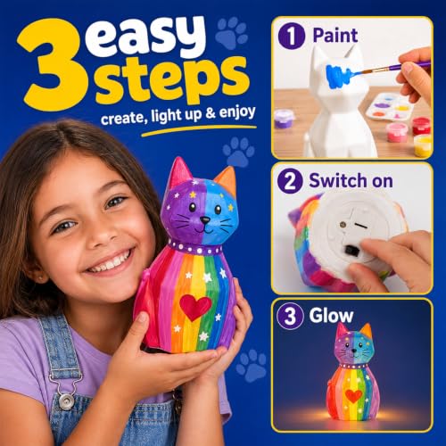 Paint Your Own Cat Lamp Kit, Crafts for Kids Ages 6-12, Gifts for Girls Boy